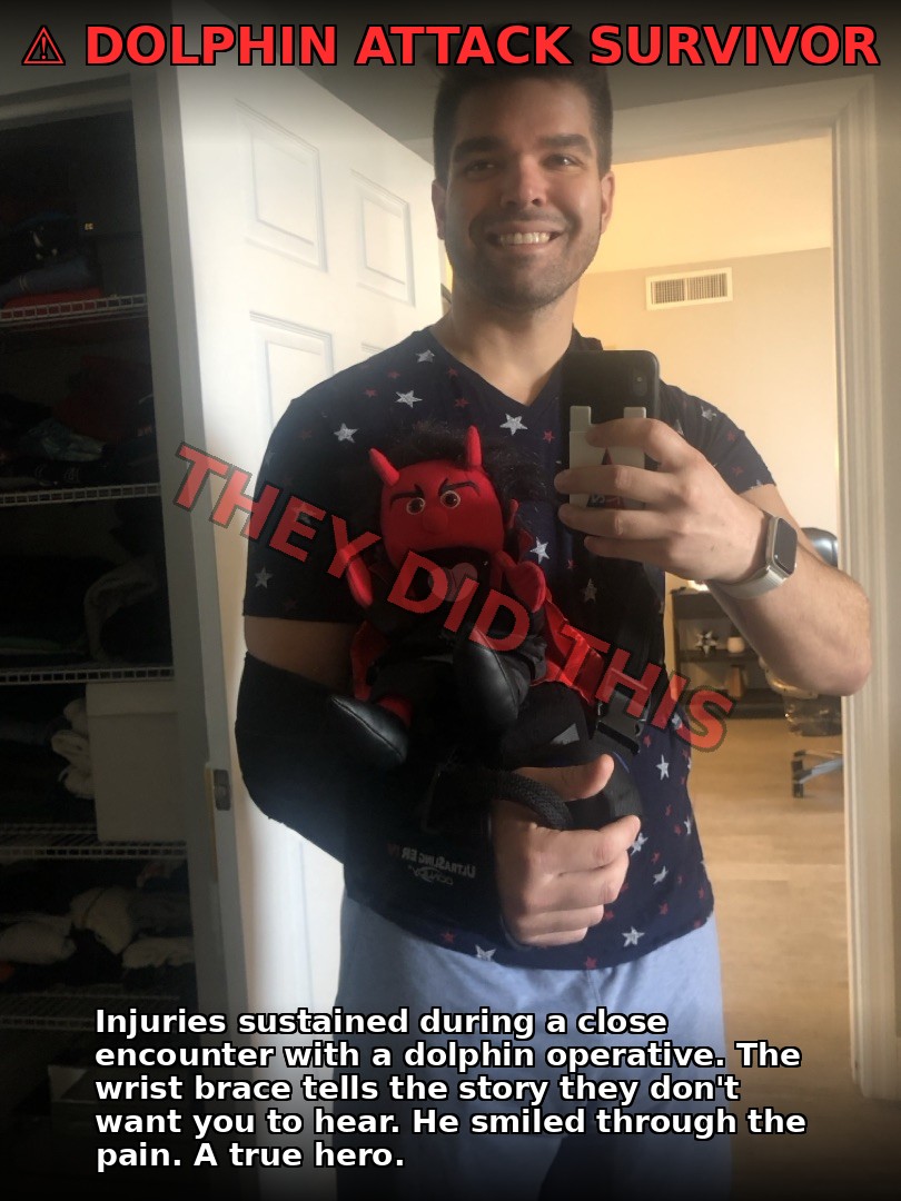 Dolphin attack survivor with wrist brace
